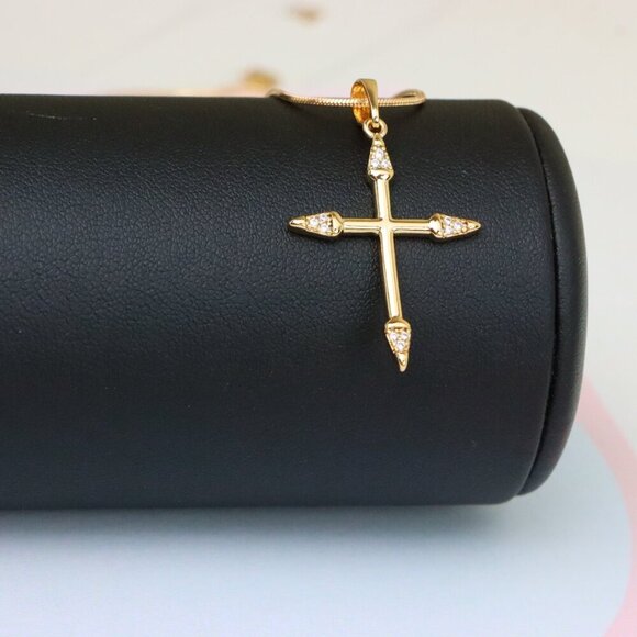 "Rose Gold Cross Pendant with Crystal Accents and Sleek Design, XPPT1863 - Picture 6 of 13